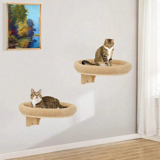 Cat Wall Mounted Wooden Climbing Ladder and Hammock with Scratching Post