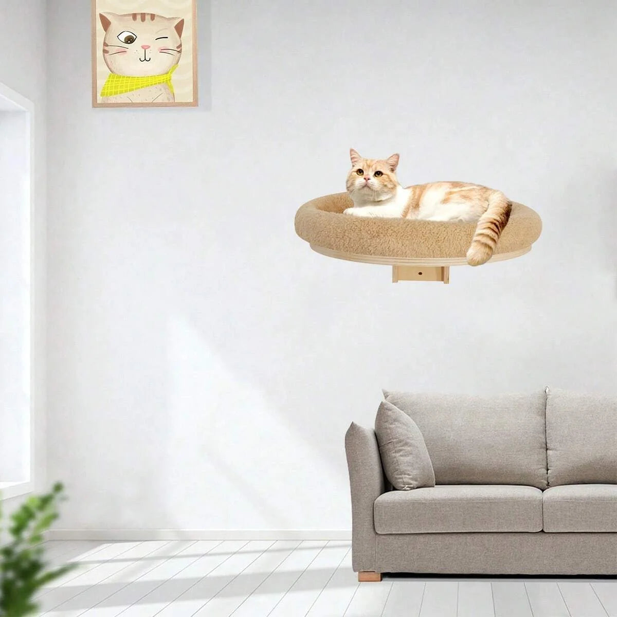 Cat Wall Mounted Wooden Climbing Ladder and Hammock with Scratching Post