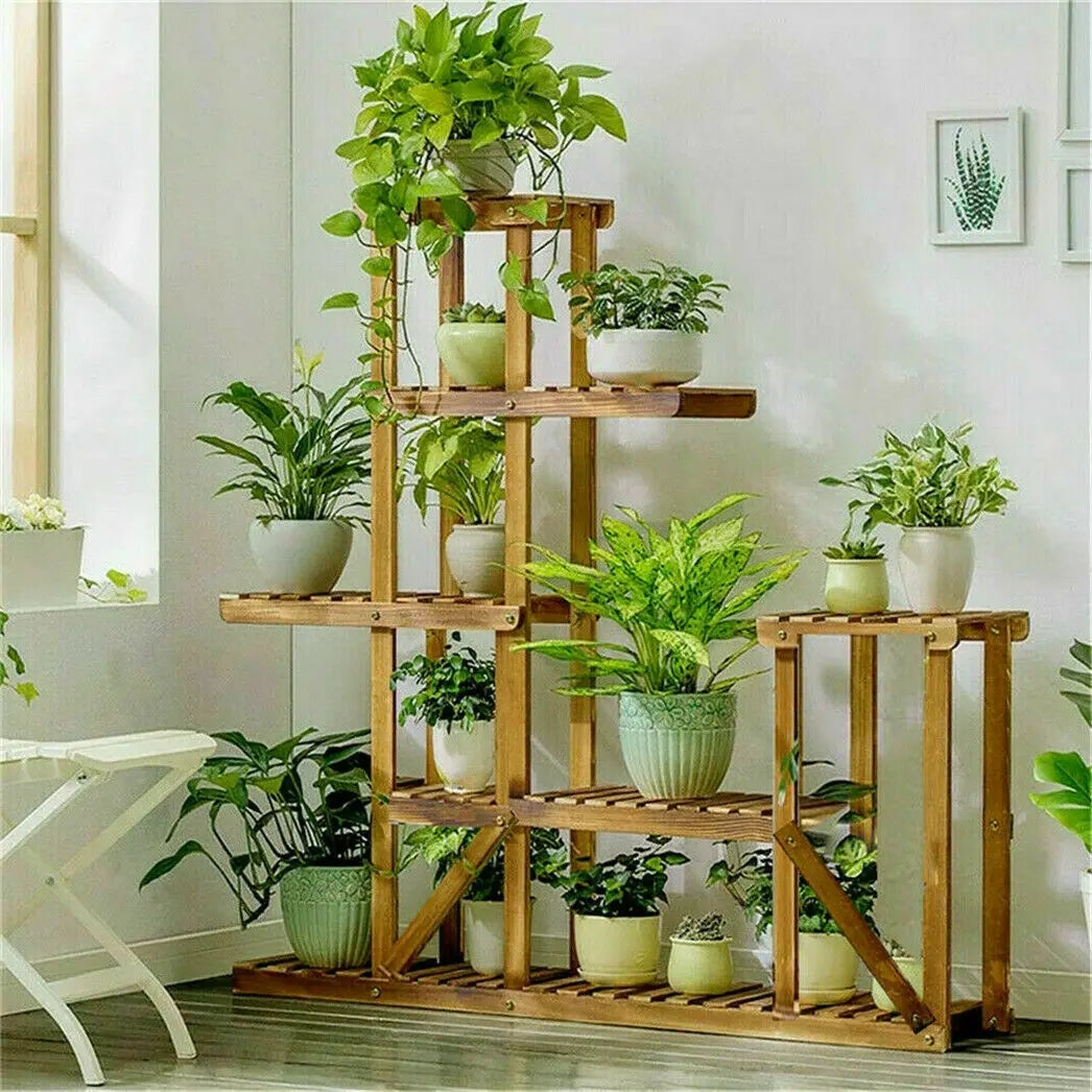 6-Tier Wooden Plant Stand for Indoor and Outdoor Use