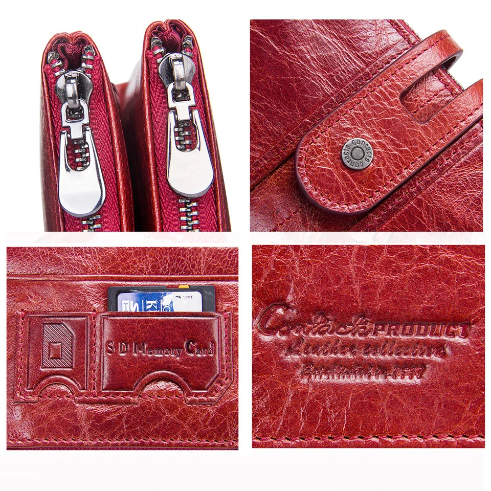 Women's Genuine Leather Long Clutch Wallet - Card Holder, Coin Purse, Money Bag