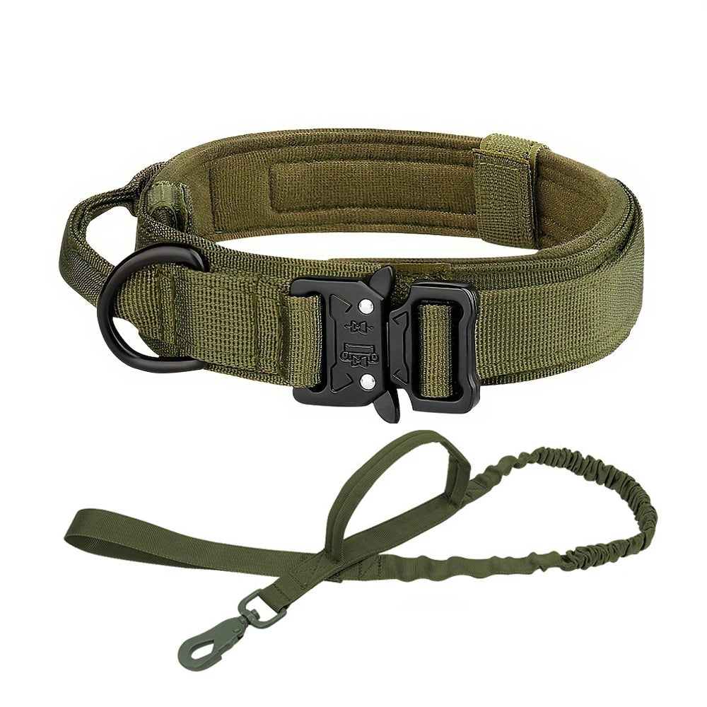 Tactical Dog Collar and Leash Set – Adjustable Nylon Control Handle for Training