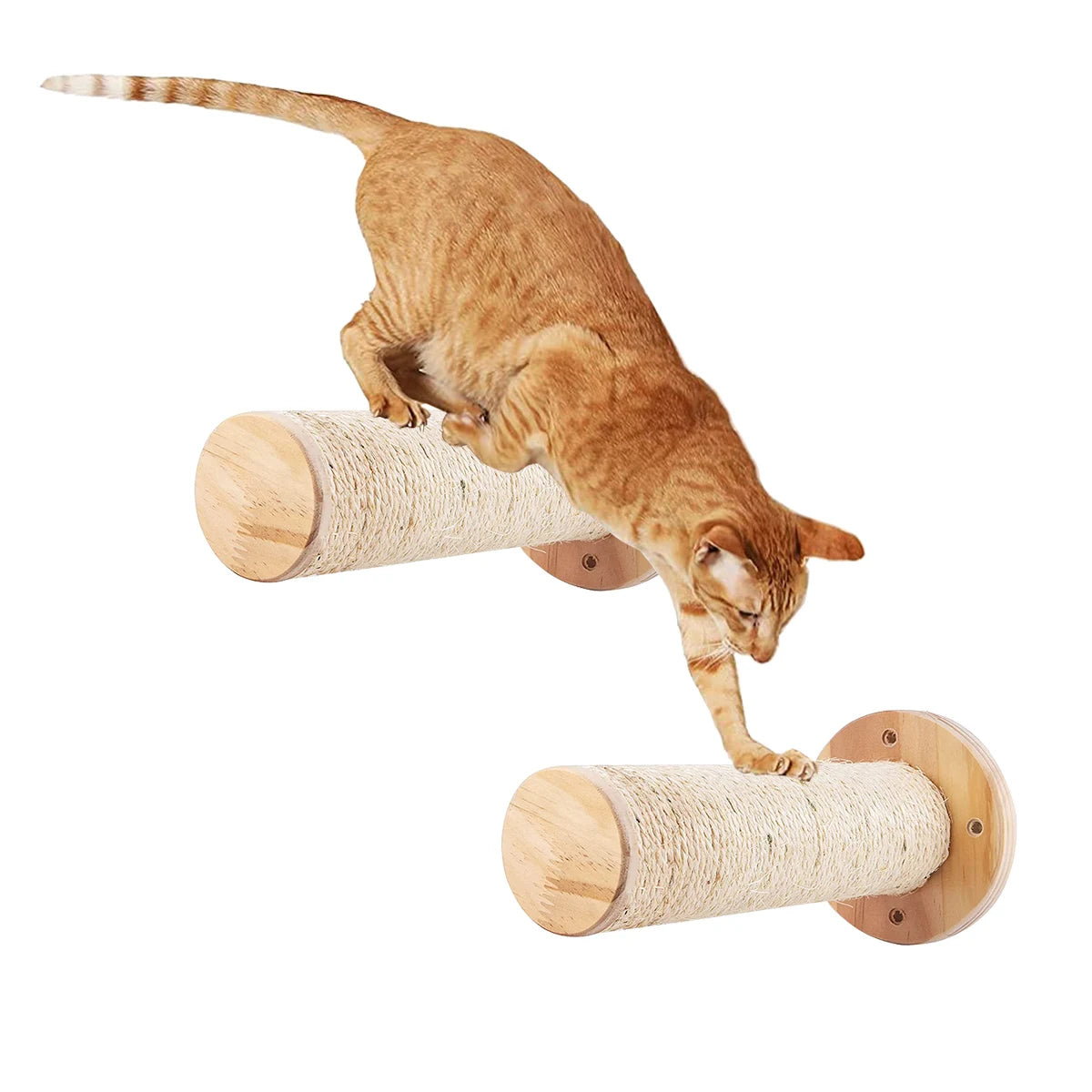 Cat Wall Mounted Wooden Climbing Ladder and Hammock with Scratching Post