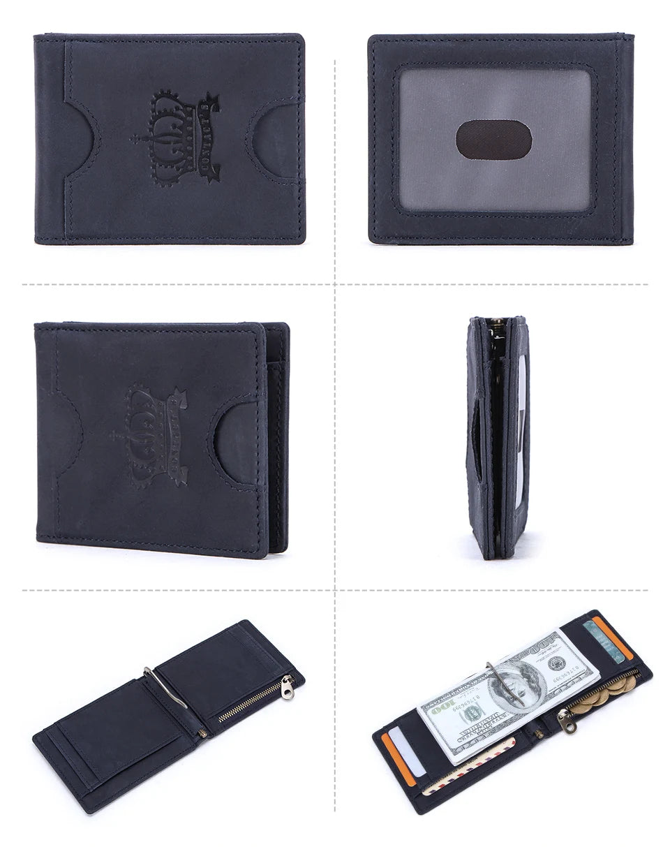 Slim RFID Genuine Leather Bifold Wallet with Money Clip - Men’s Card Holder