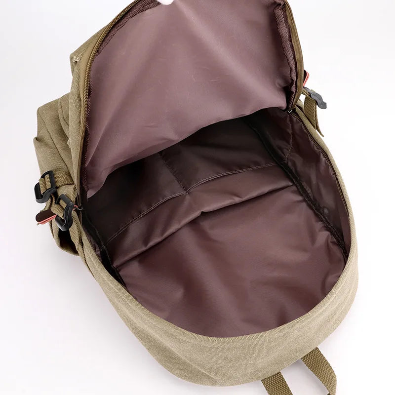 Men’s 15.6" Large Capacity Canvas Travel Backpack, Mountaineering Rucksack