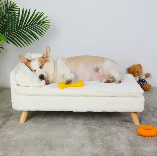 Elevated Pet Sofa Bed with Waterproof Cushion and Sturdy Wood Legs for Small Pets