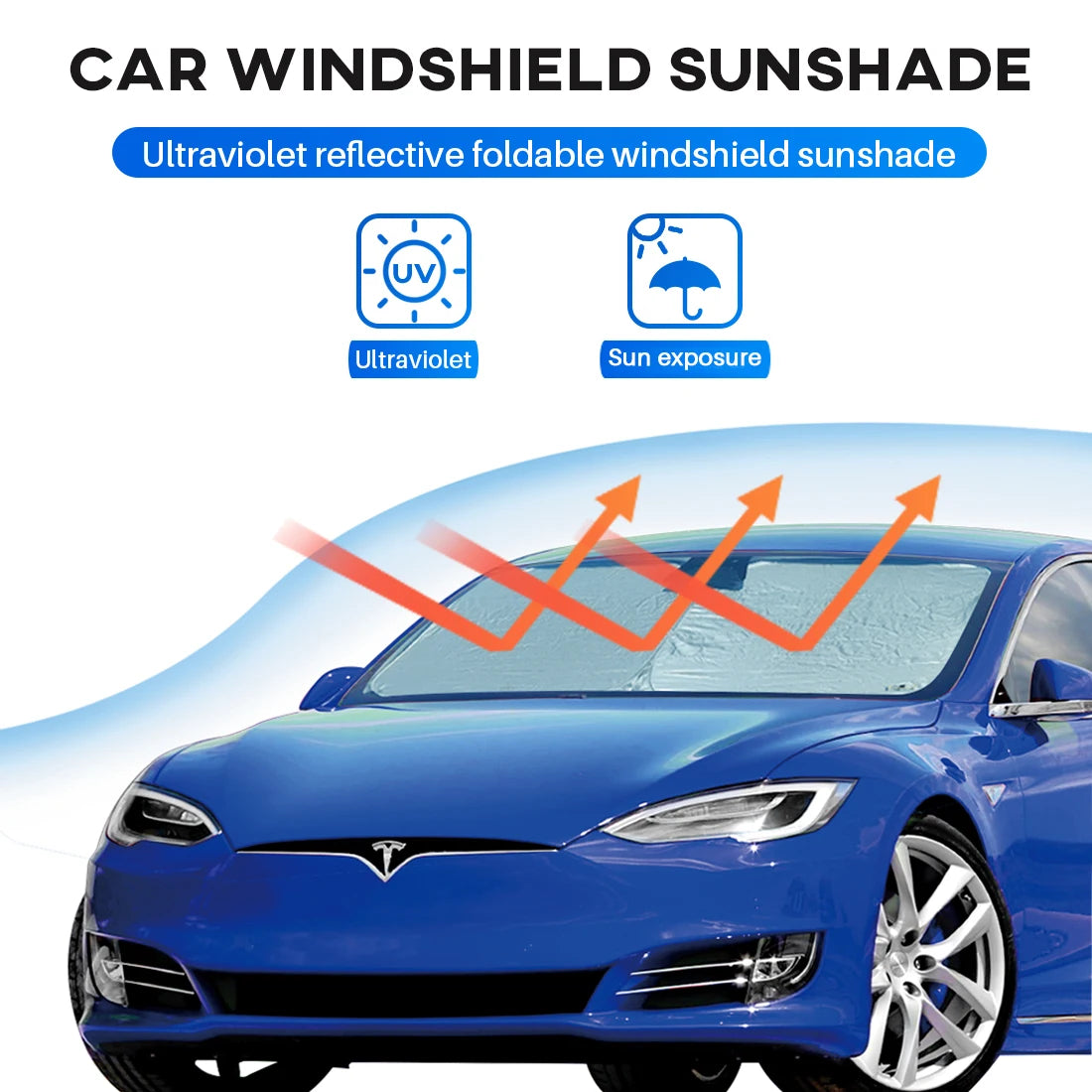 Car Windshield Sun Shade for Tesla Model 3/Y, UV Protection Foldable Sunshade