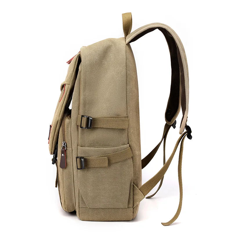 Men’s 15.6" Large Capacity Canvas Travel Backpack, Mountaineering Rucksack