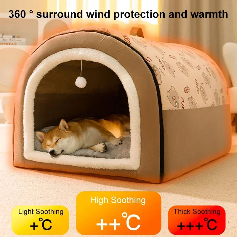 Winter Warm Dog Kennel – Washable Bed & Mat for Medium and Large Dogs