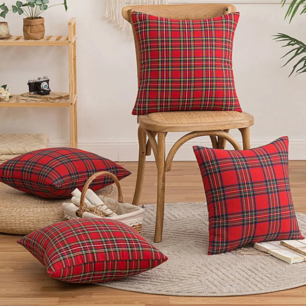 2-Pack Christmas Plaid Pillowcases, 18x18 & 20x20 Inch, Geometric Red Pattern