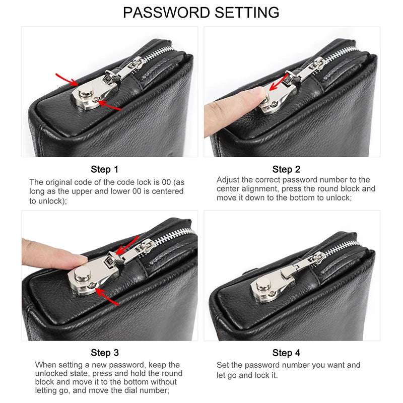 Men's Genuine Leather Clutch Bag with Password Design - Large Capacity Wristle