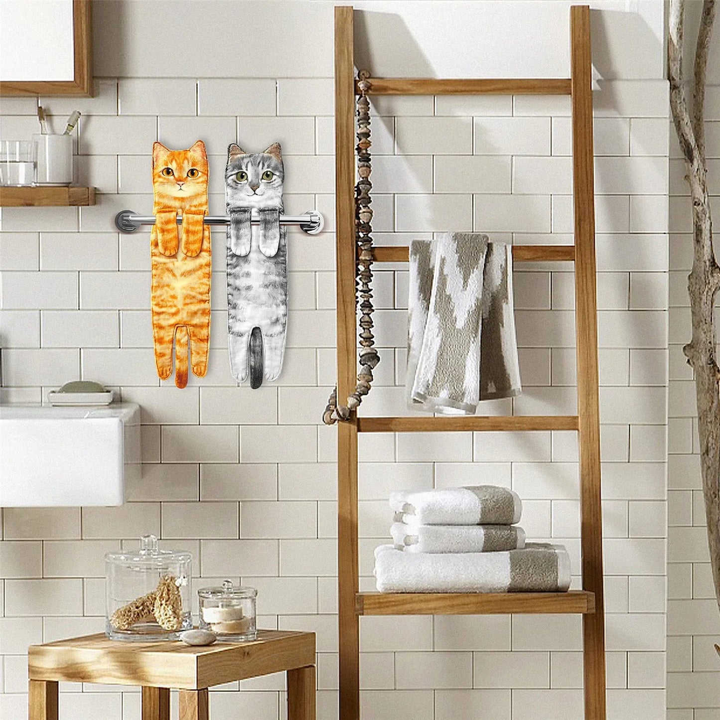 Funny Cat Hand Towels – Quick Dry Microfiber Hanging Towels for Kitchen & Bathroom