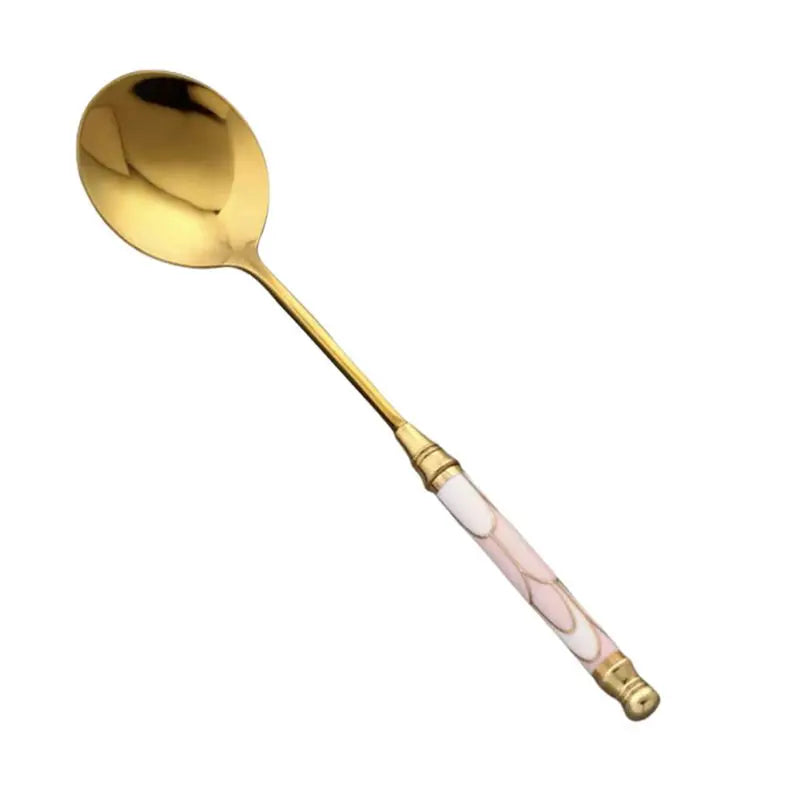 Gold-Plated Stainless Steel Stirring Rod with Ceramic Handle - Coffee & Cocktail