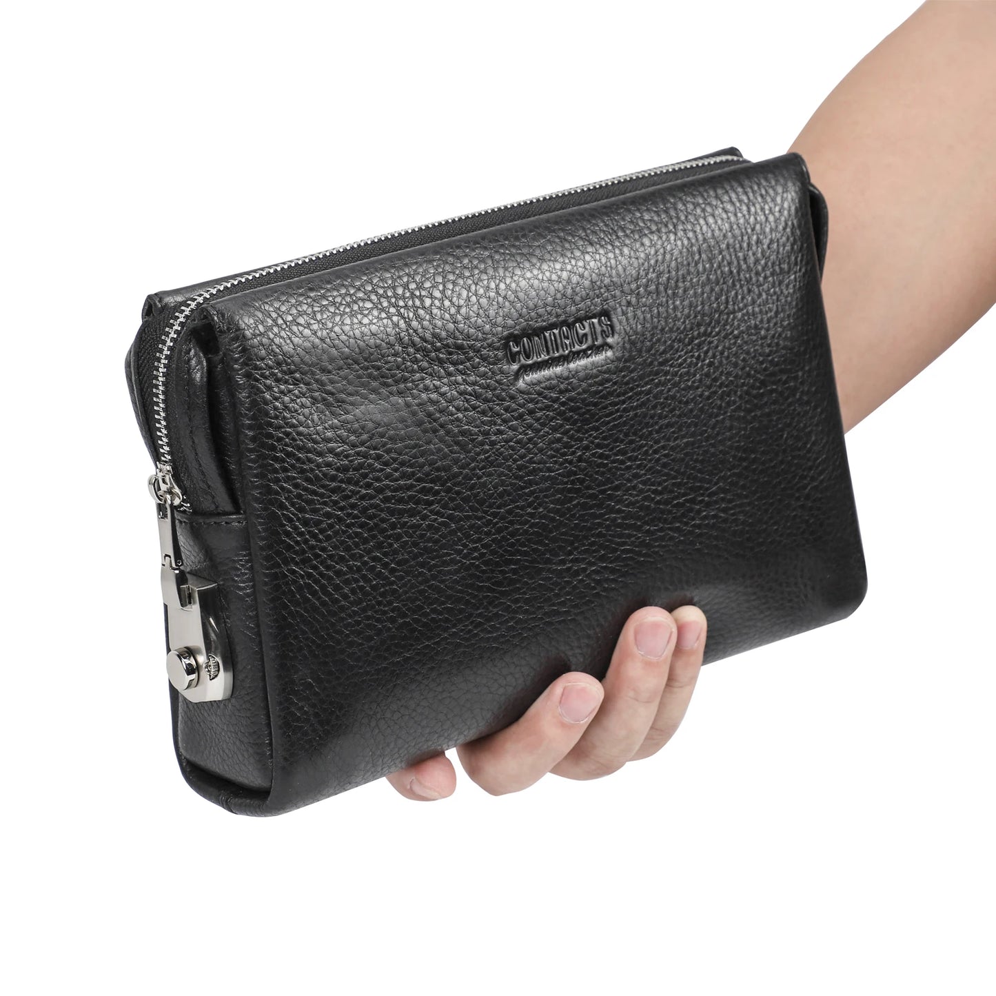 Men's Genuine Leather Clutch Bag with Password Design - Large Capacity Wristle