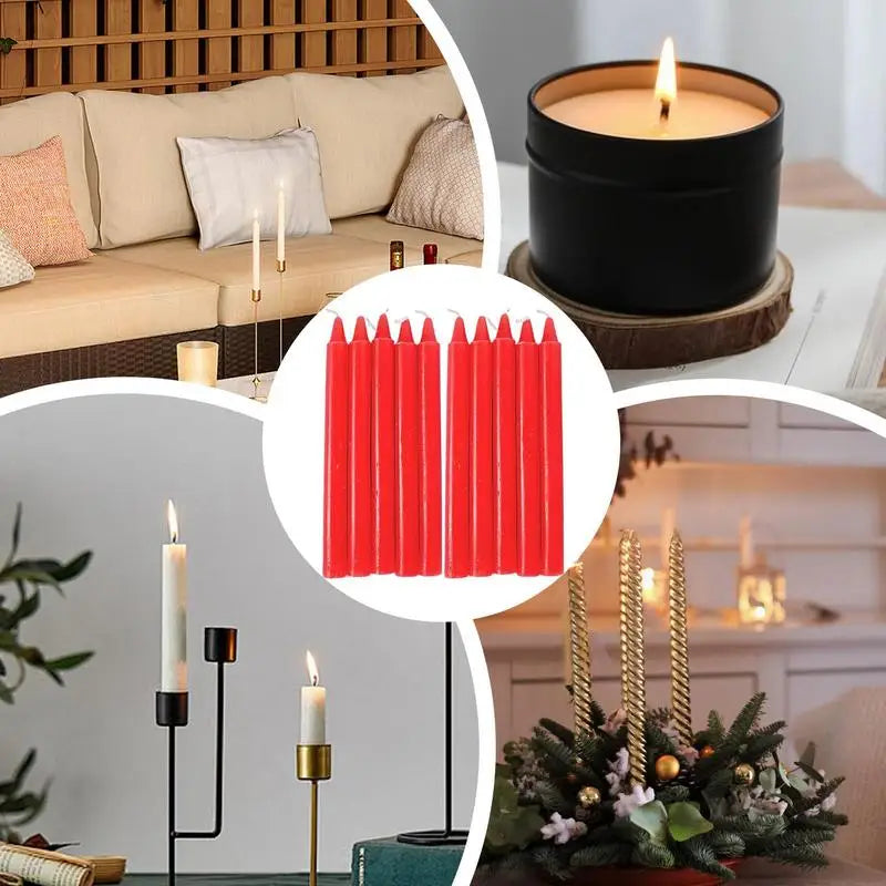 10 Pcs Taper Candles Unscented Long Lasting Red/White for Home, Wedding, Survival