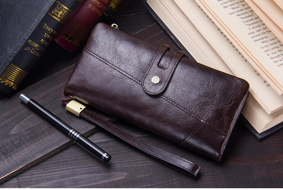 Women's Genuine Leather Long Clutch Wallet - Coin Purse & Phone Holder