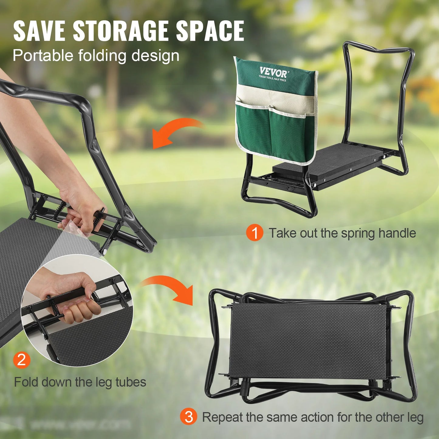 Foldable Garden Kneeler and Seat, 330 lbs Capacity, 8/10" EVA Pad, Tool Pouches