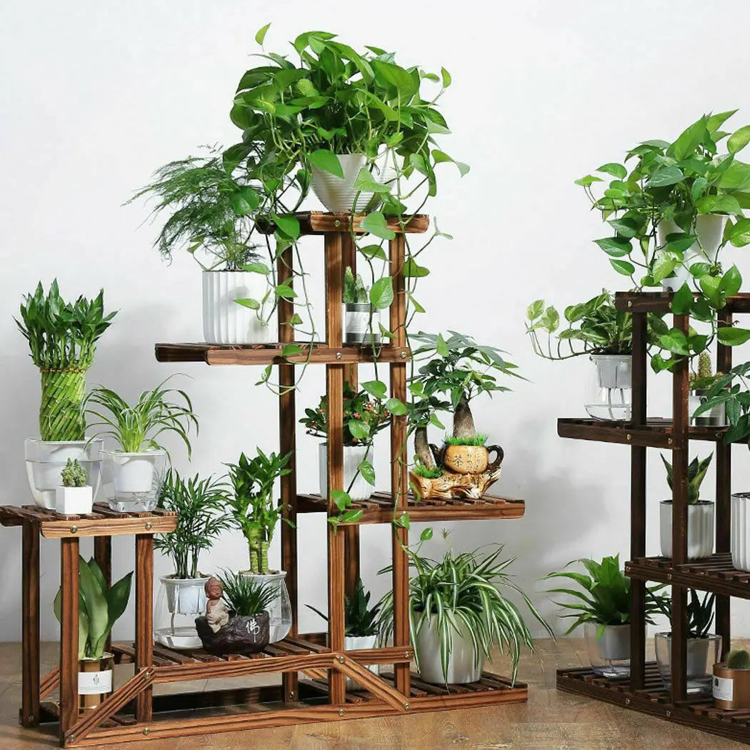 6-Tier Wooden Plant Stand for Indoor and Outdoor Use