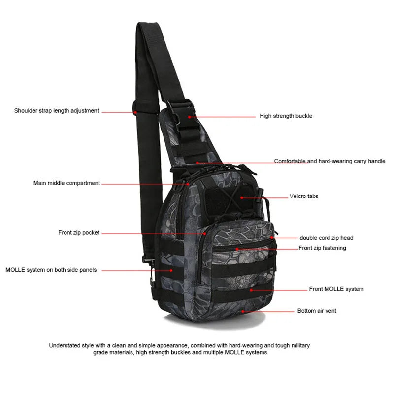 Outdoor Tactical Chest Bag, Small Waterproof Camouflage Shoulder Bag for Men