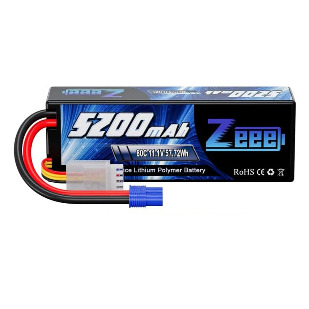 11.1V 80C 5200mAh 3S Lipo Battery Hardcase for RC Cars, Boats, Helicopters