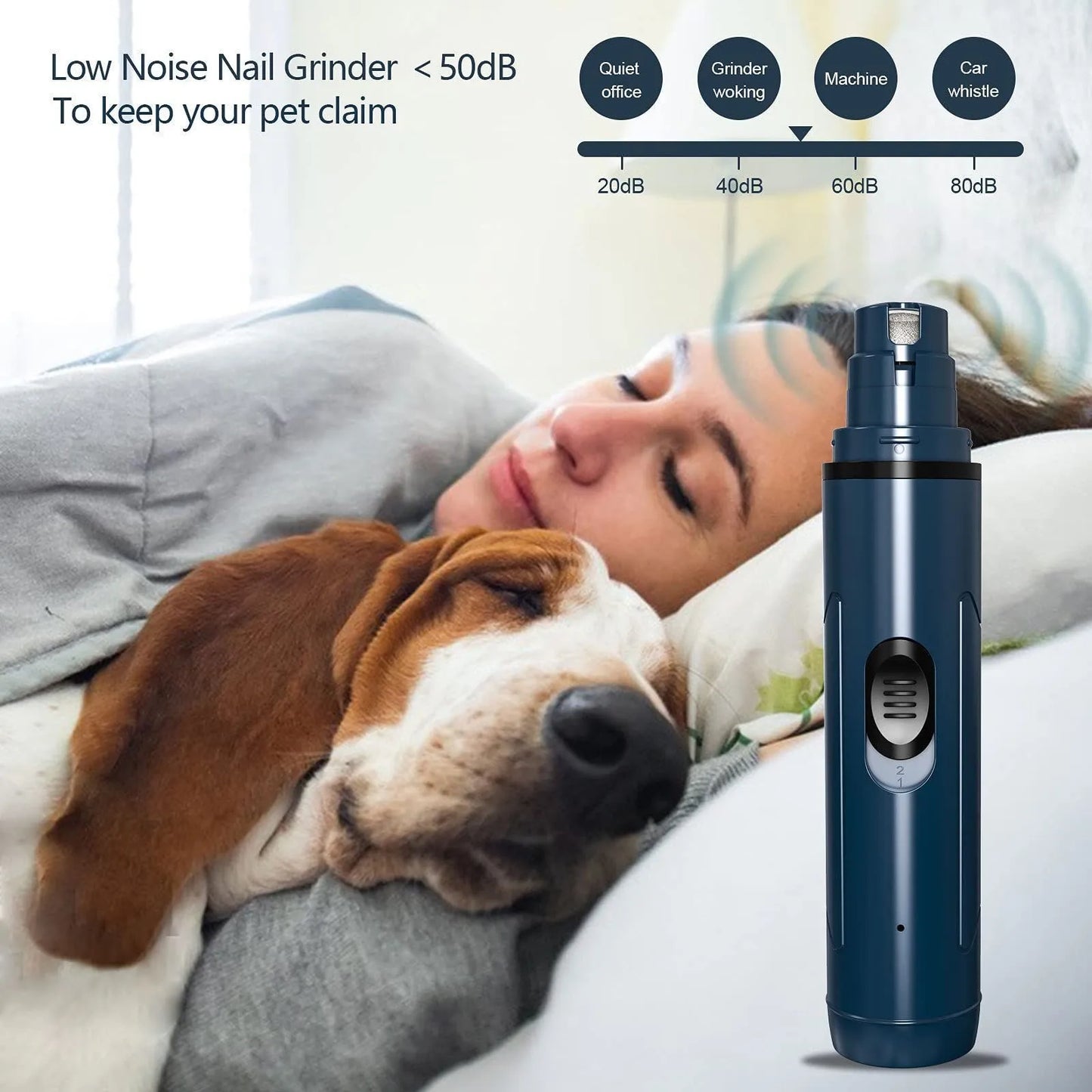 Rechargeable Dog Nail Grinder – Quiet Electric Pet Nail Trimmer for Dogs & Cats