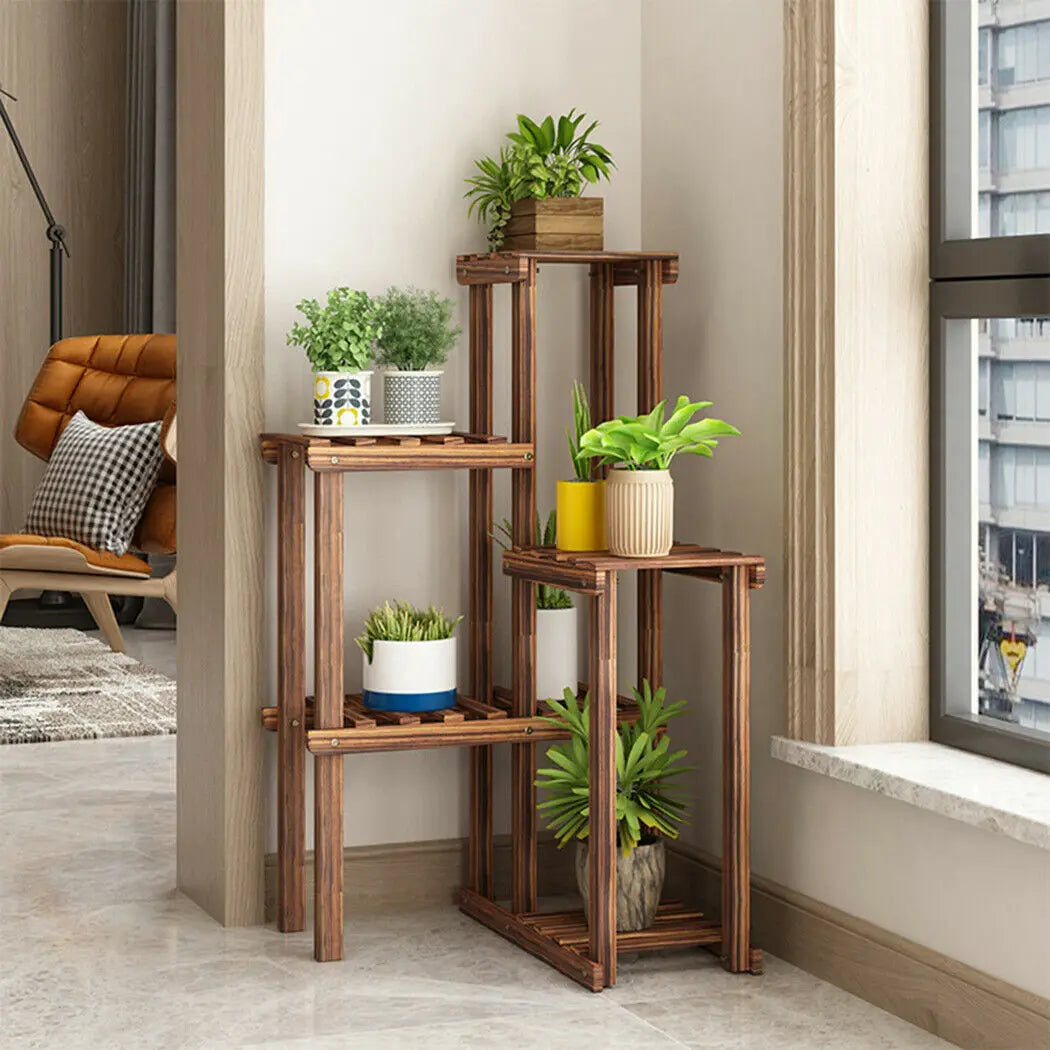 6-Tier Wooden Plant Stand for Indoor and Outdoor Use