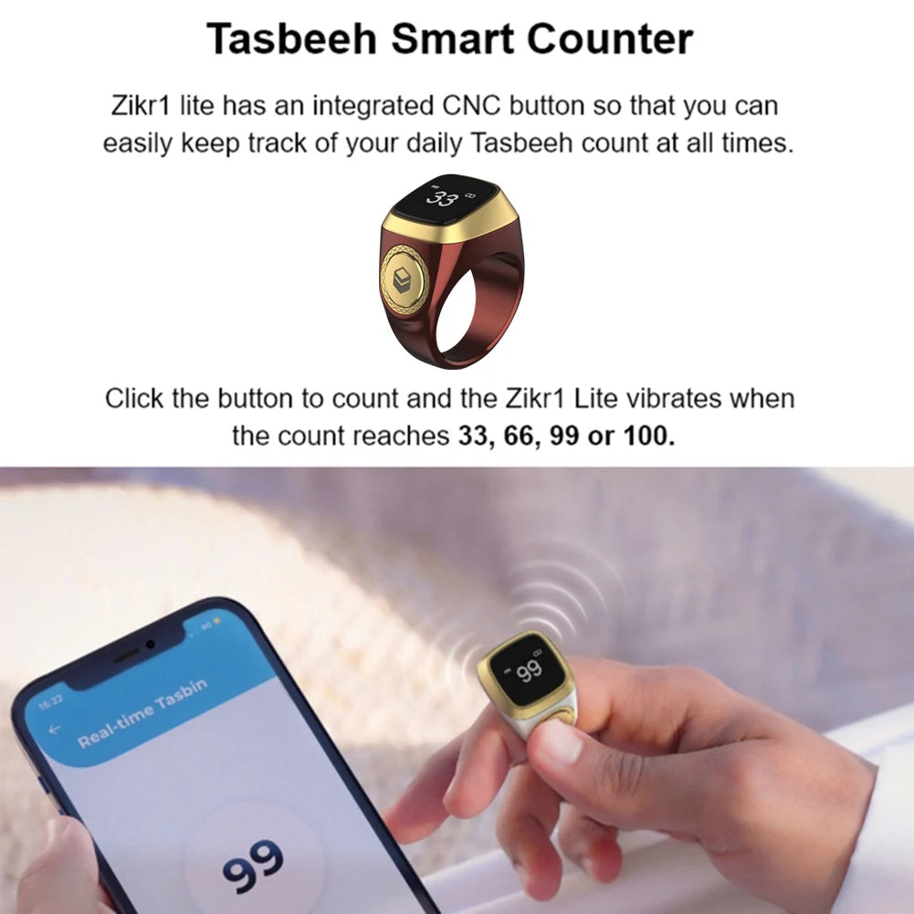 Smart Tasbih Tally Counter Bluetooth Ring with Prayer Reminder & OLED Display