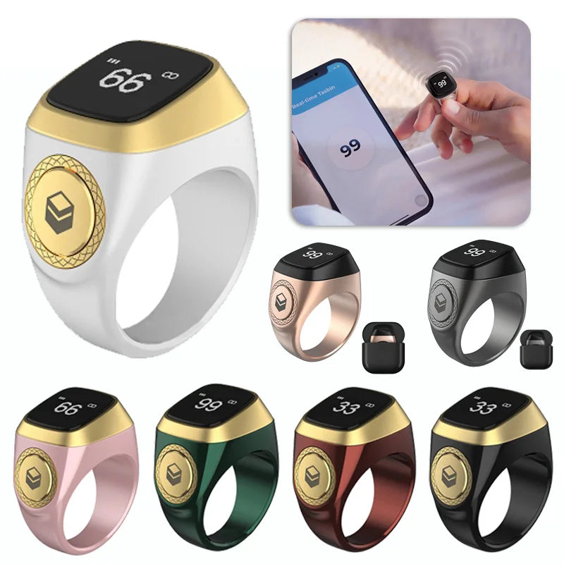 Smart Tasbih Tally Counter Bluetooth Ring with Prayer Reminder & OLED Display