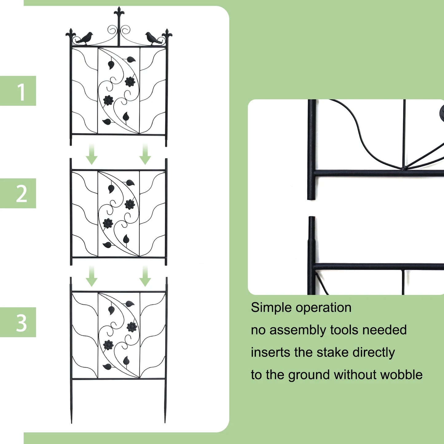 71” Tall Metal Garden Trellis Decorative Fence for Climbing Plants & Outdoor Use