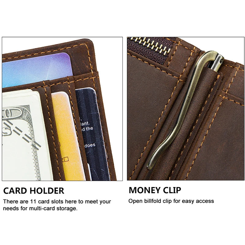 Slim RFID Genuine Leather Bifold Wallet with Money Clip - Men’s Card Holder