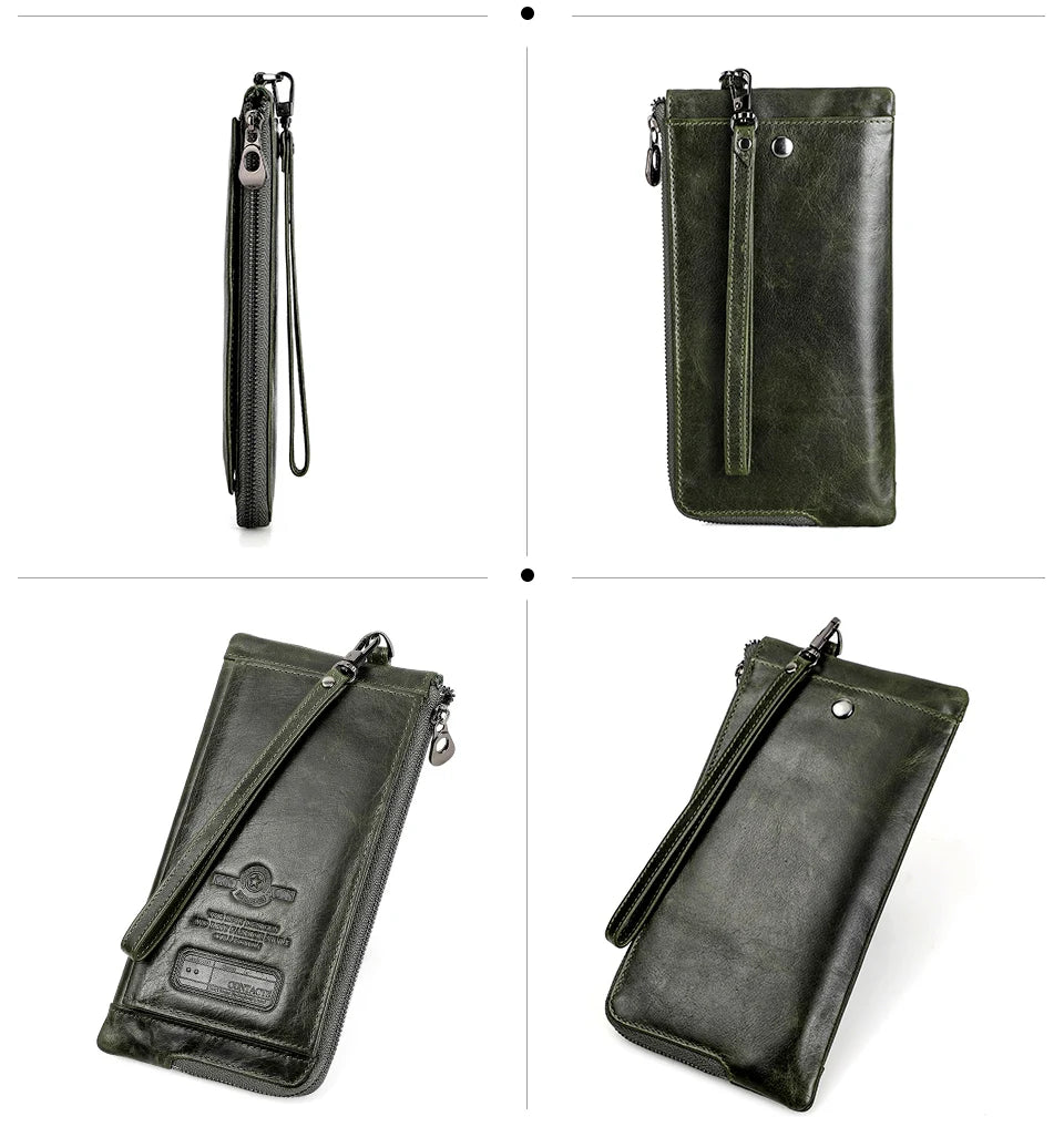 Men's Genuine Leather Wristlet Bag - RFID Clutch Wallet with Card & Phone Holder