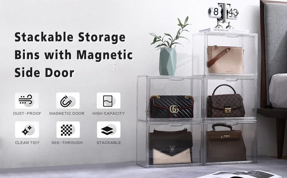 Clear Dustproof Display Case with Magnetic Door, Stackable Storage for Collectibles