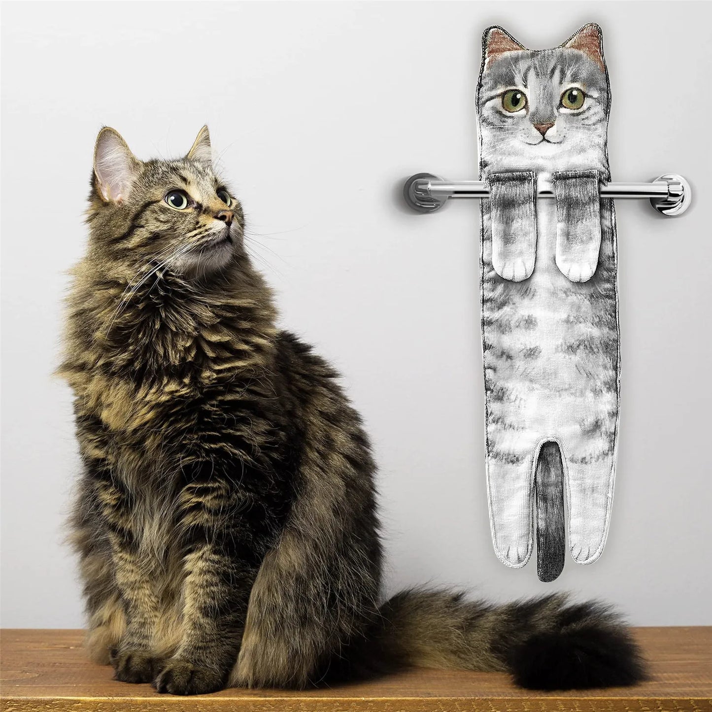 Funny Cat Hand Towels – Quick Dry Microfiber Hanging Towels for Kitchen & Bathroom