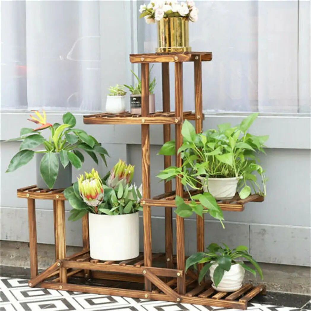 6-Tier Wooden Plant Stand for Indoor and Outdoor Use