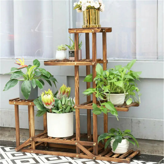 6-Tier Wooden Plant Stand for Indoor and Outdoor Use