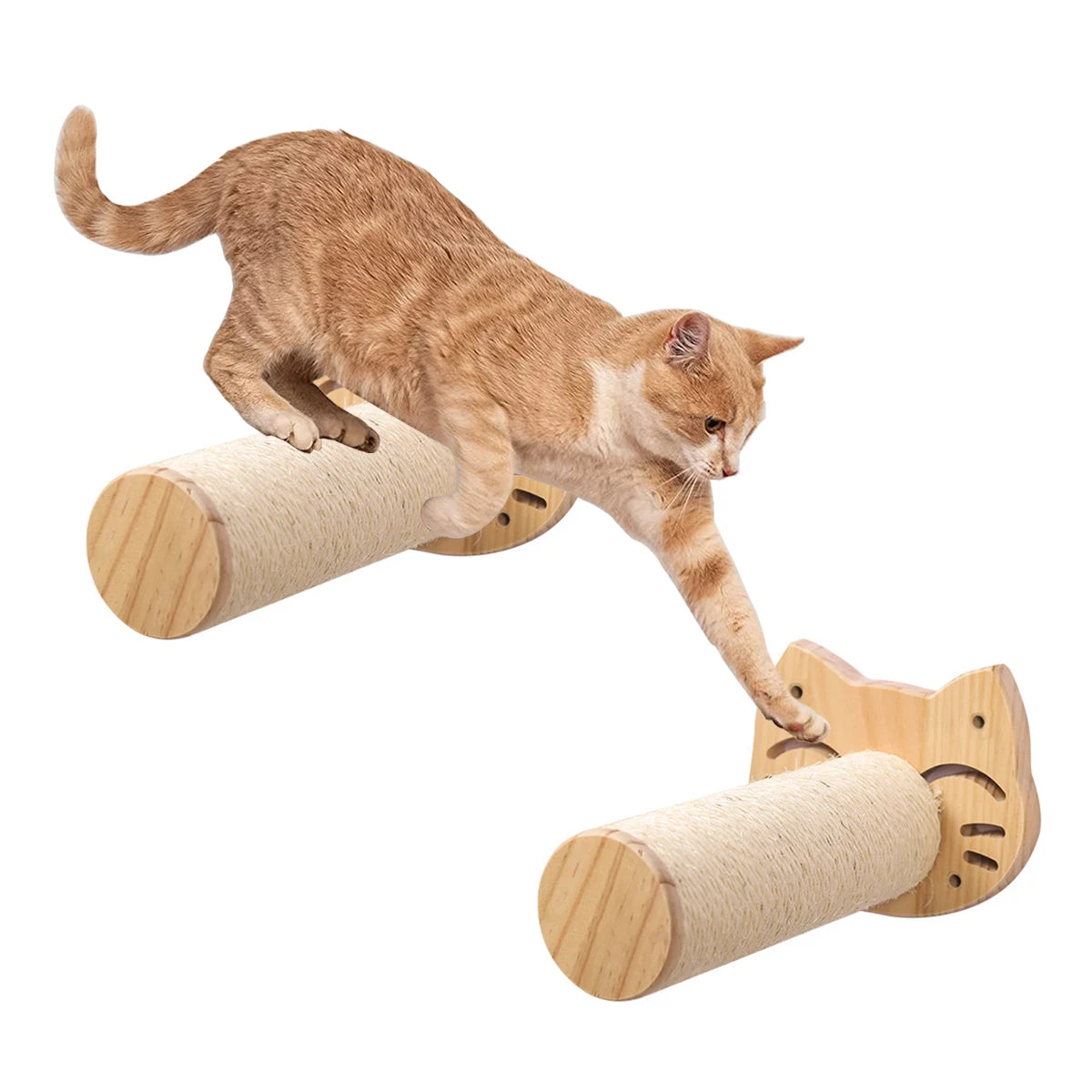 Cat Wall Mounted Wooden Climbing Ladder and Hammock with Scratching Post