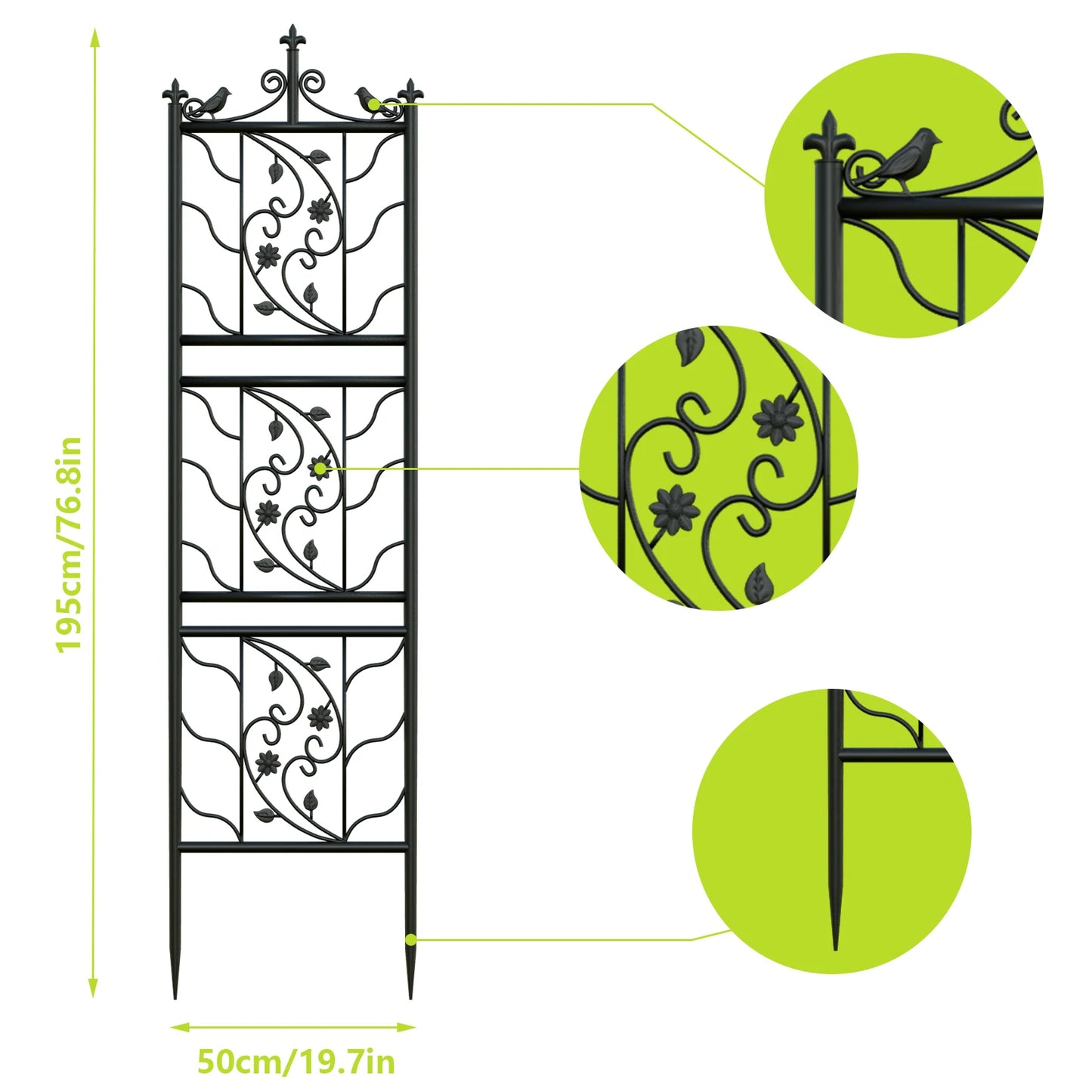 71” Tall Metal Garden Trellis Decorative Fence for Climbing Plants & Outdoor Use