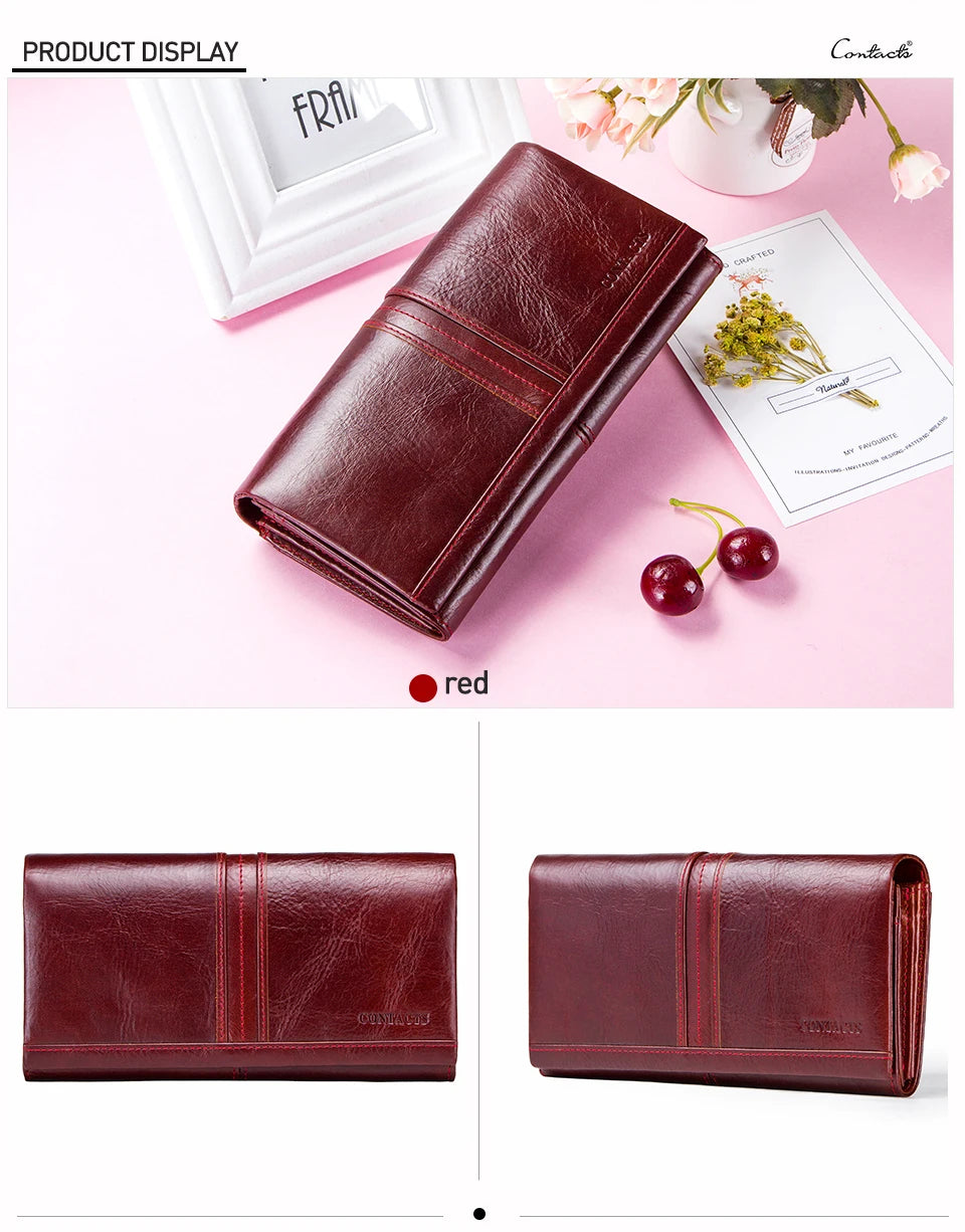 Women’s Genuine Leather Long Wallet Multi-functional Clutch, Card Holder & Purse