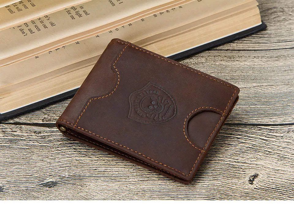 Slim RFID Genuine Leather Bifold Wallet with Money Clip - Men’s Card Holder