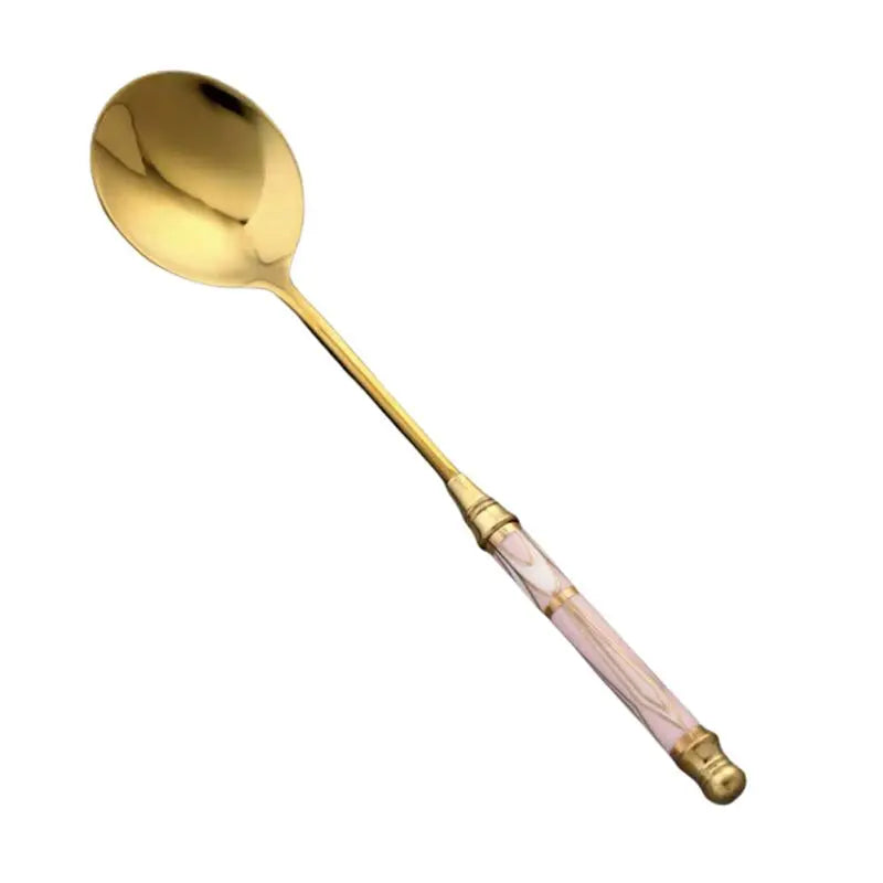 Gold-Plated Stainless Steel Stirring Rod with Ceramic Handle - Coffee & Cocktail