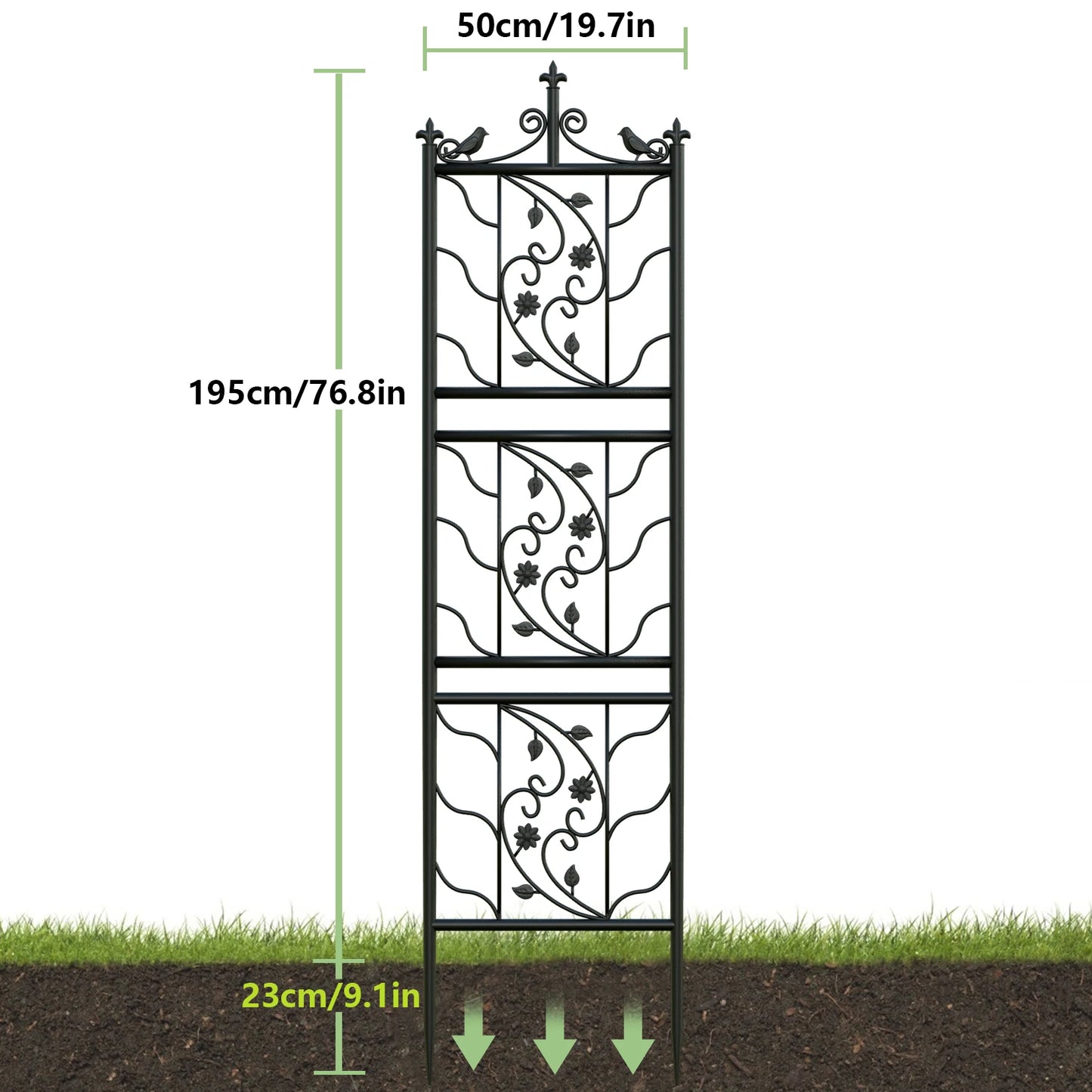 71” Tall Metal Garden Trellis Decorative Fence for Climbing Plants & Outdoor Use