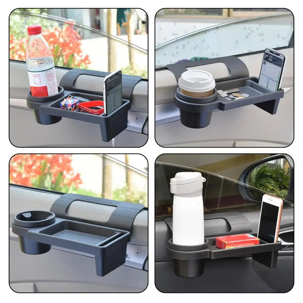 Car Door Storage Box Organizer with Cup Holder and Phone Stand, Durable ABS Material