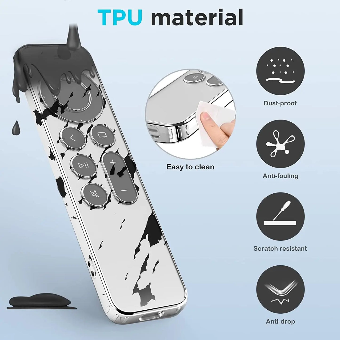 Clear TPU Case for Apple TV 4K 2021 Remote, Drop & Scratch Protection with Silver Edge