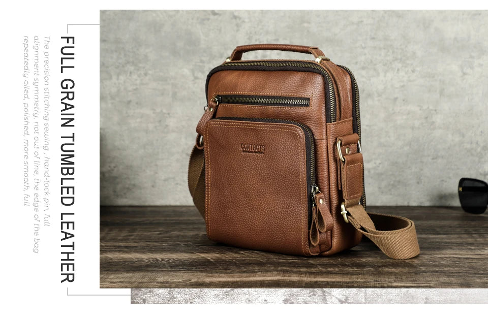 Men's Genuine Leather Messenger Bag - Casual Shoulder Crossbody Bag for iPad