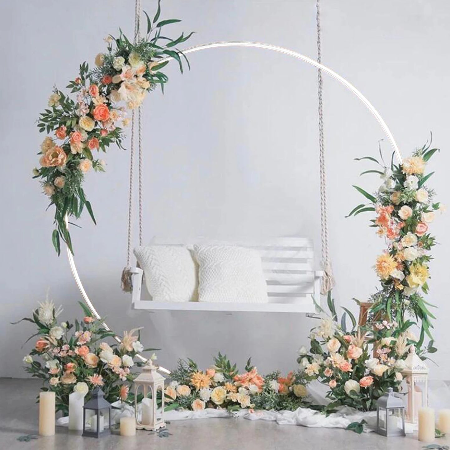 Large Round Metal Wedding Arch Backdrop Stand for Balloons and Flowers, White