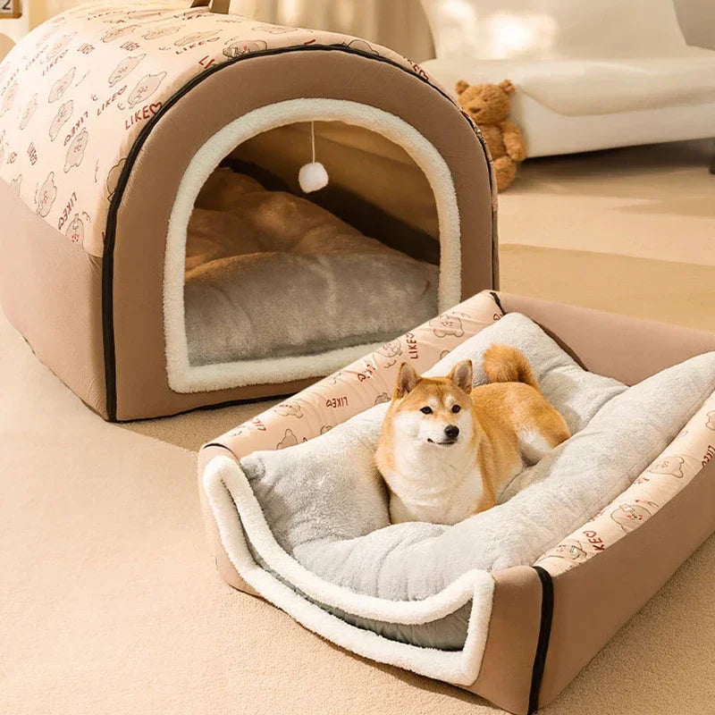 Winter Warm Dog Kennel – Washable Bed & Mat for Medium and Large Dogs