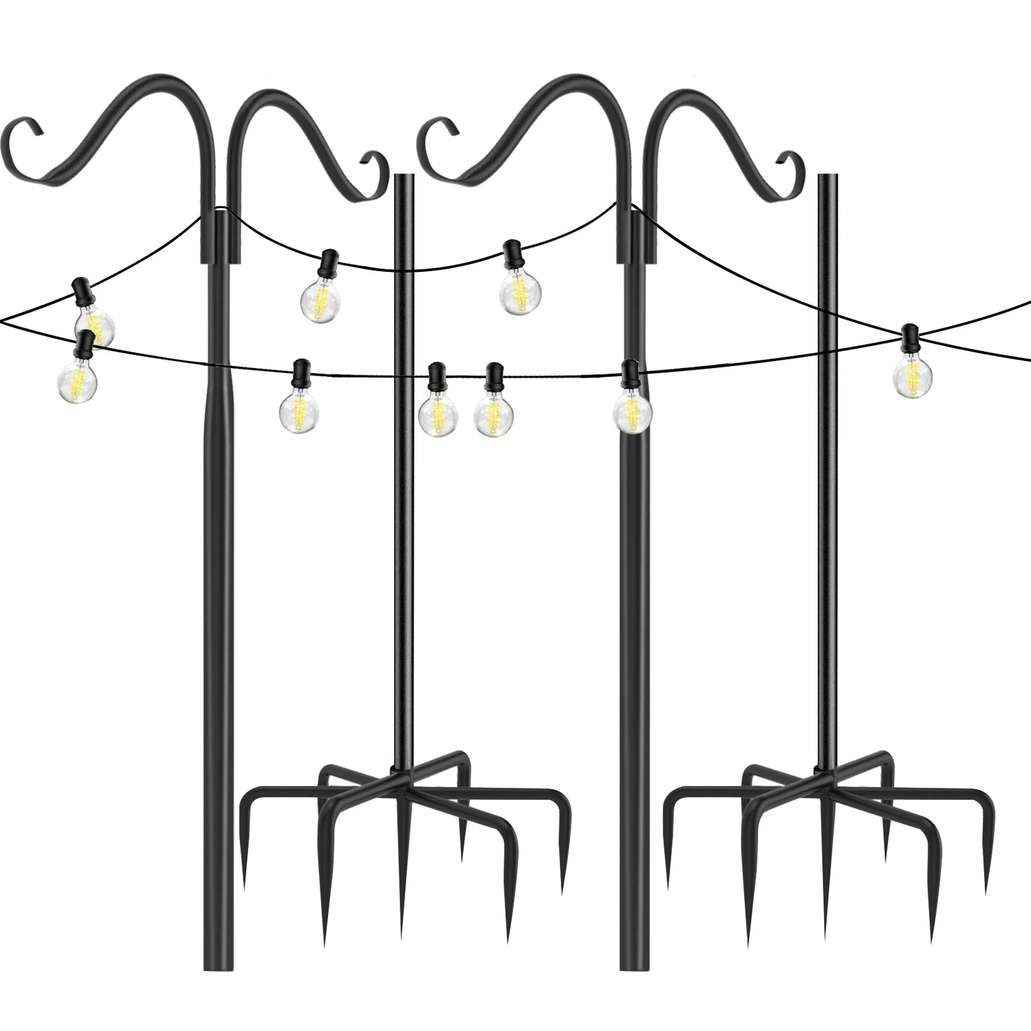 2 Pack Outdoor String Light Poles for Hanging Lights – Adjustable Metal Stakes