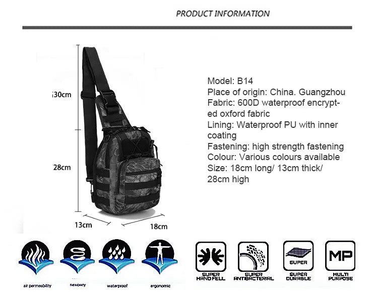 Outdoor Tactical Chest Bag, Small Waterproof Camouflage Shoulder Bag for Men