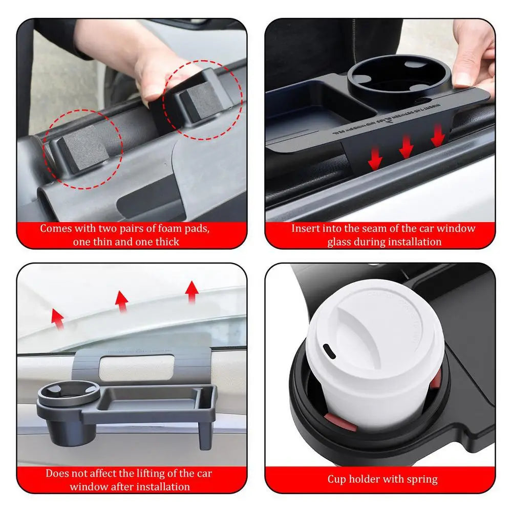 Car Door Storage Box Organizer with Cup Holder and Phone Stand, Durable ABS Material