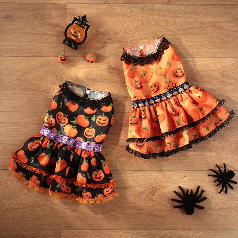 Halloween Pumpkin Lace Dress – Double-Layered Dog Party Outfit