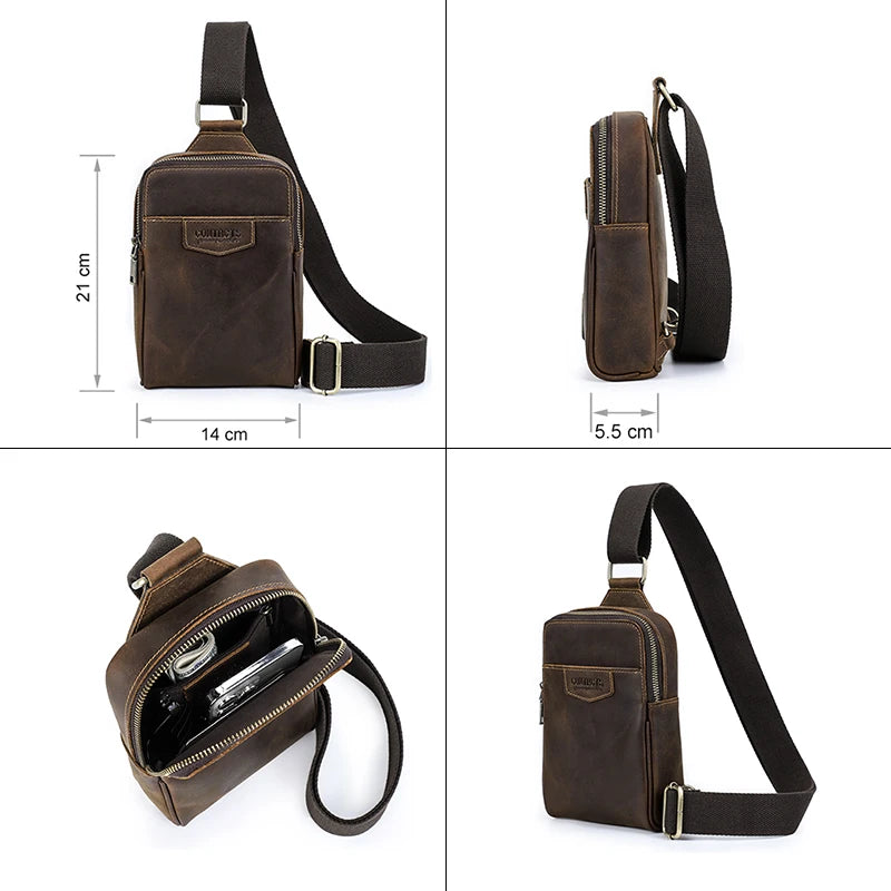 Men's Genuine Leather Chest Bag - Casual Sling Crossbody Travel Fanny Pack